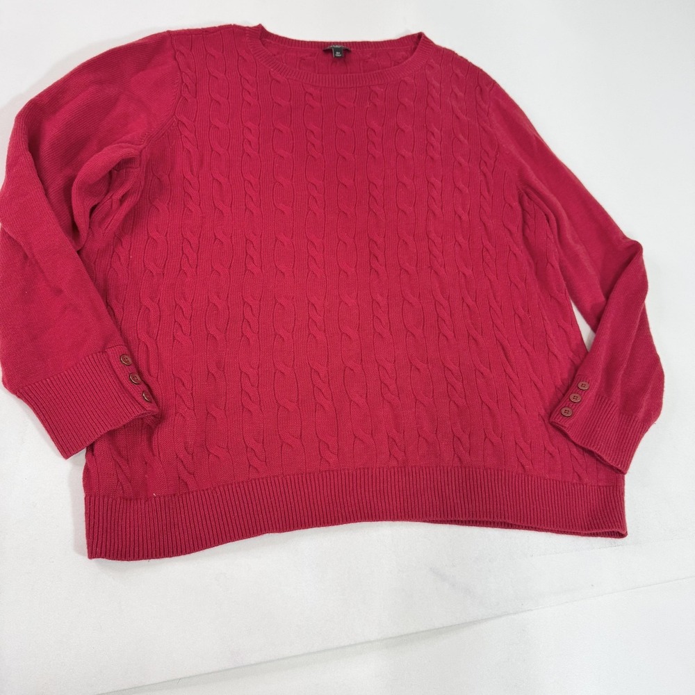 Talbots Sweater Womens 3X Red Cable Knit Button Cuff Pullover Knit Crewneck